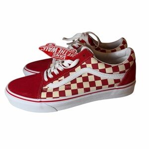Vans Red White Old Skool Checkerboard Sneakers Lace Up Low Top Women 10 NEW